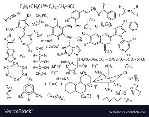 Hand Drawn Chemistry Formulas Science Knowledge Vector Image