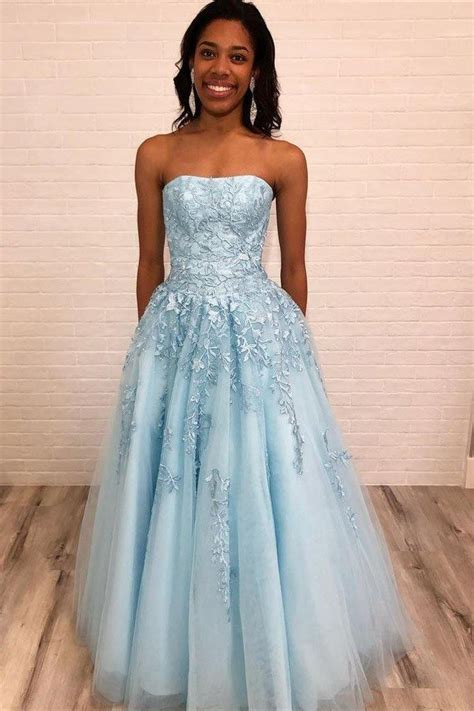 Light Blue Strapless Prom Dress