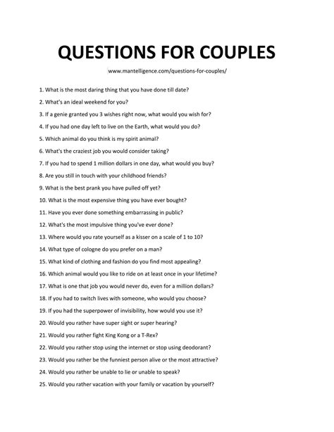 Romantic Questions To Ask Your Wife
