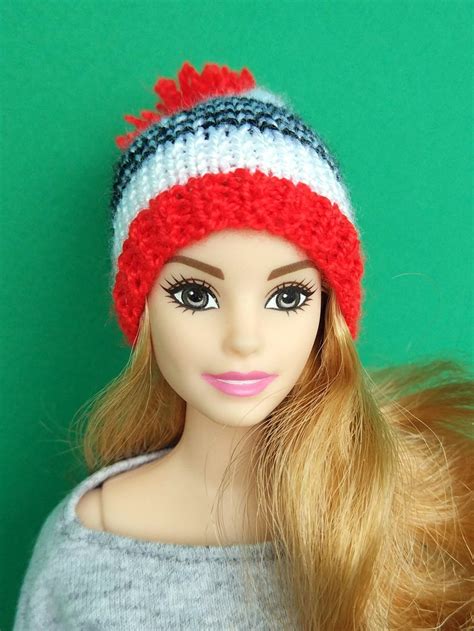 Doll Clothes Striped Hat Barbie Winter Wear Warm Pom Pom Beret Etsy
