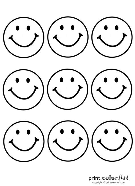 Print Out And Color This Picture Of These 9 Classic Style Happy Faces