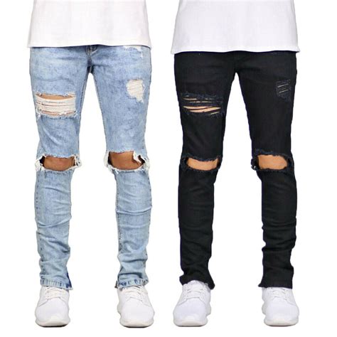 Men Mens Ripped Skinny Biker Jeans Destroyed Frayed Slim Fit Denim Pants Trousers Us Men S Jeans