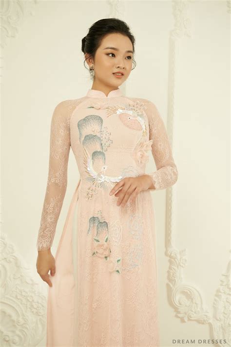 Blush Pink Bridal Ao Dai Traditional Vietnamese Wedding Dress MAYA