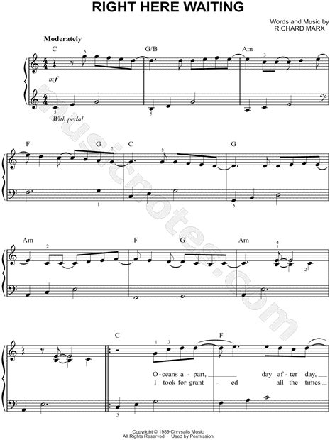 Richard Marx Right Here Waiting Sheet Music Easy Piano In C Major