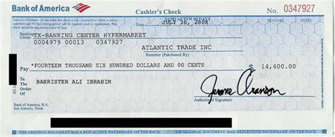 Cashiers Check Examples Examples Of Cashiers Check