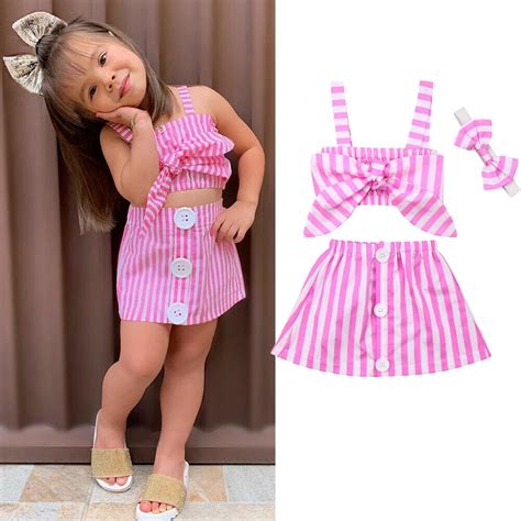 Girls Sleeveless Stripe Top And Tutu Skirt With Bow Vestidos Infantis