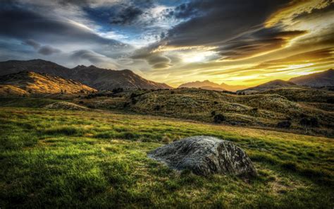 Morning Mountains Sky Landscape Sunrise Sunset Hdr Hd Background