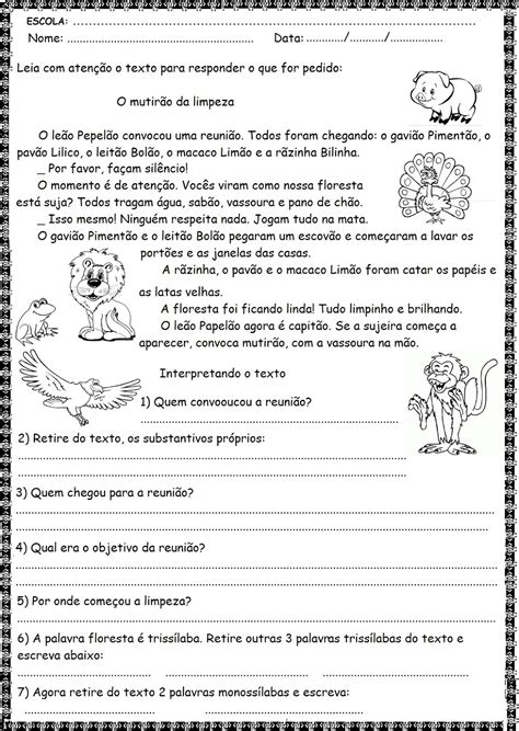 Escola Saber Atividades Portugu S Ano Interpreta O De Texto C