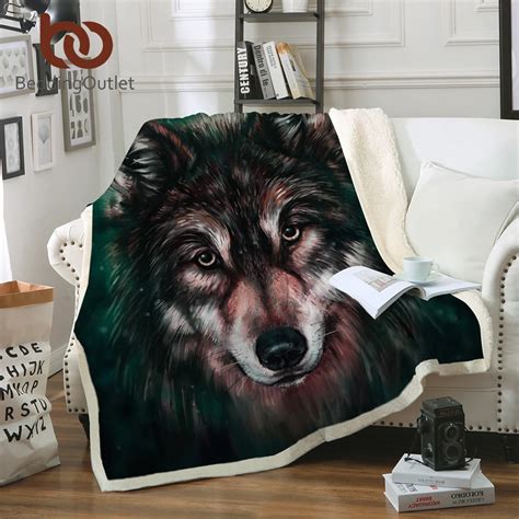 Buy Beddingoutlet Sherpa Throw Blanket Black Wolf Art