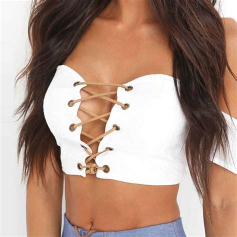 Bralette Crop Top Elastic Boob Summer Tops For Women 2018 Tank Bandage White Tube Sexy Lace Up