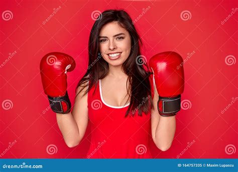 Smiling Female In Boxing Gloves Stock Image Image Of Vivid Ready