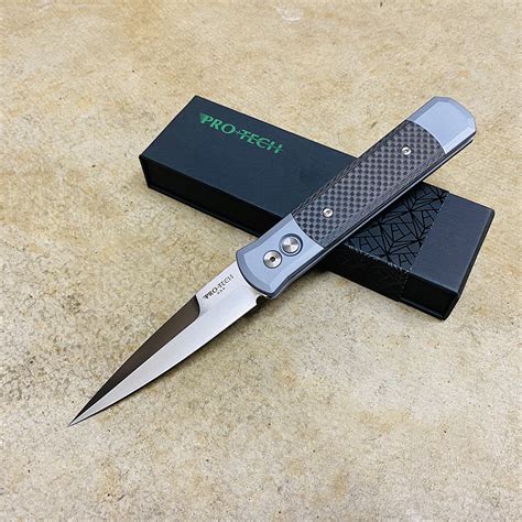 Pro Tech Godfather 900cf Satin 4 Solid Carbon Fiber Inlays Automatic Knife