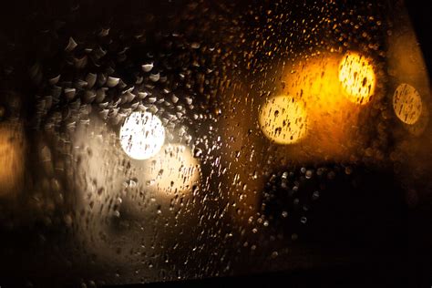 Black Wallpaper Bokeh Drops Of Water Glass Lights Night Rain