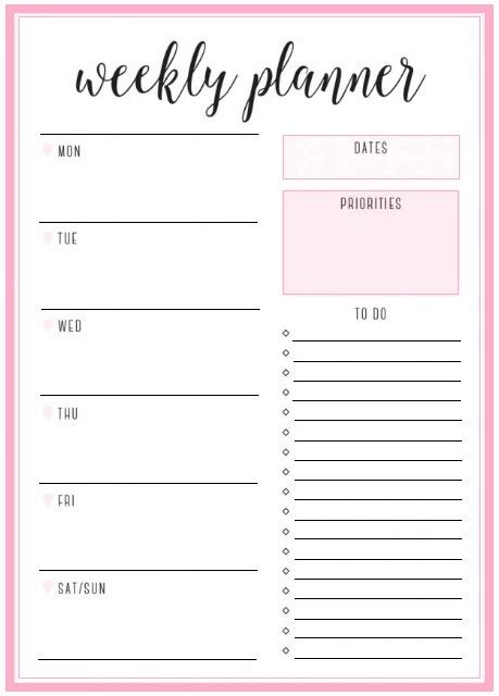 Weekly Planner Template Free Word Templates
