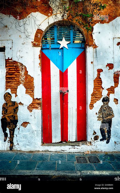 Puerto Rican Flag Door Calle San Jose Old San Juan Puerto Rico Stock