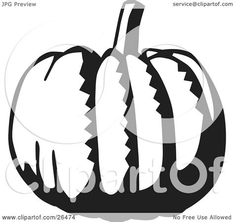 Clipart Illustration Of A Curvy Pumpkin With A Stem In Black And White