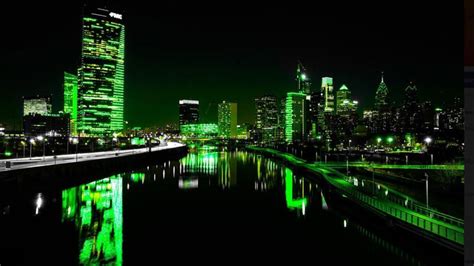 Green Cityscape Lights Of Philadelphia Cityscape Photography Skyline