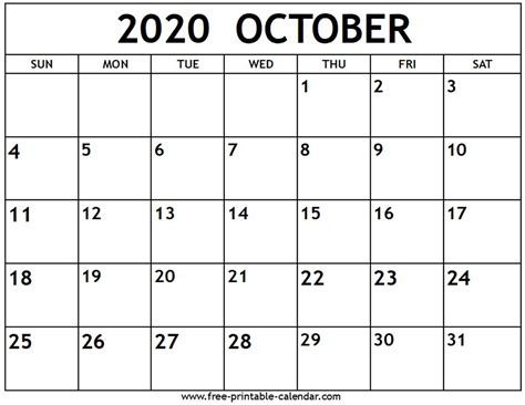 Adobe pdf and microsoft excel formats. Oct 2020 Calendar Printable | PRINTABLE CALENDAR FREE