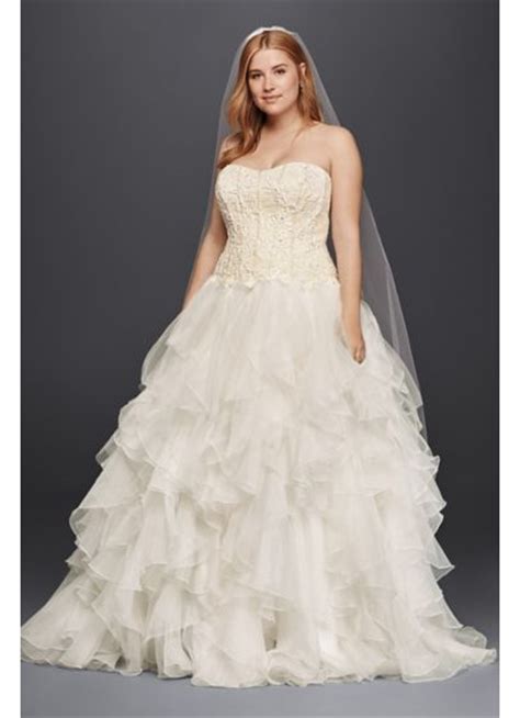 Mermaid organza ruched white wedding dress gown strapless w beaded belt 10 oscar de la renta 92e25 2008 ivory wedding dress organza ruffle size 8 10 000 1 000 00. Extra Length Ruffled Organza Skirt Wedding Dress | David's ...