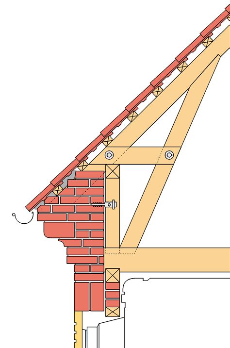 the side view of a brick house with an exposed roof