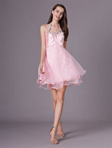 Short Pink Halter Homecoming Dress With Tulle Skirt Milanoo Com