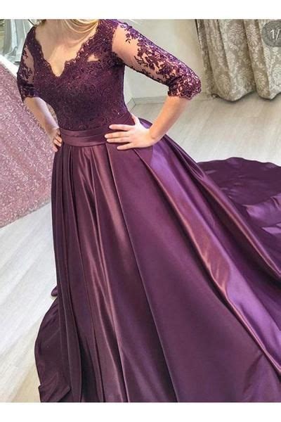 Purple Satin 12 Sleeves Lace Top Long Formal Dress Purple Evening Dr Beautydressy Purple