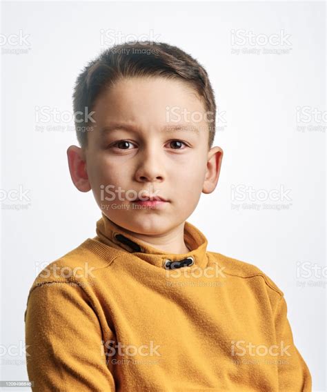 Portrait Of 67 Years Old Cute Handsome Child On White Background Stock