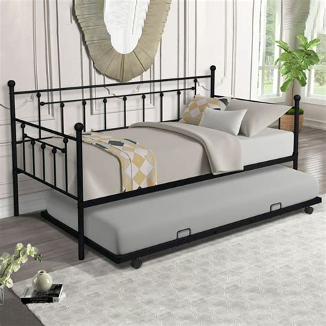Uhomepro Daybed Heavy Duty Metal Twin Daybed With Trundle And Slat