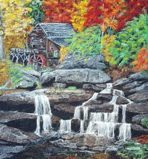 Old Grist Mill Wool Painting 16x18 Inches Needle Felted Art Etsy