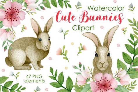 Bunny Watercolor Clipart Rabbit Cliparteaster Bunnies Baby Etsy