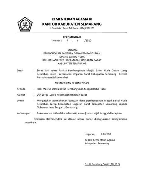 Contoh Surat Rekomendasi Upz Kecamatan Delinewstv