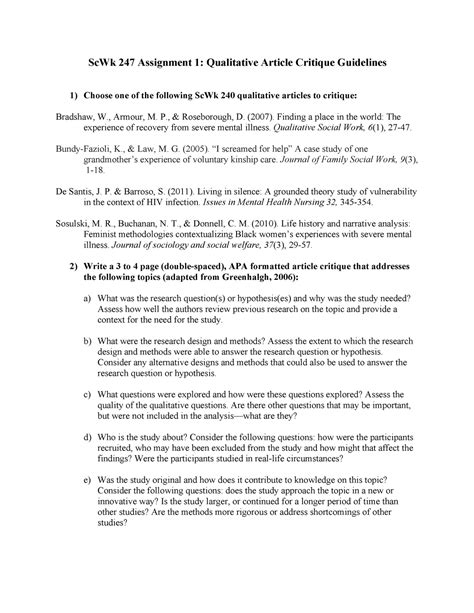 Scwk 247 Assignment 1 Scwk 247 Assignment 1 Qualitative Article