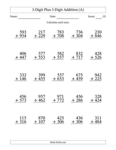 Three Digit Addition With Regrouping Worksheets