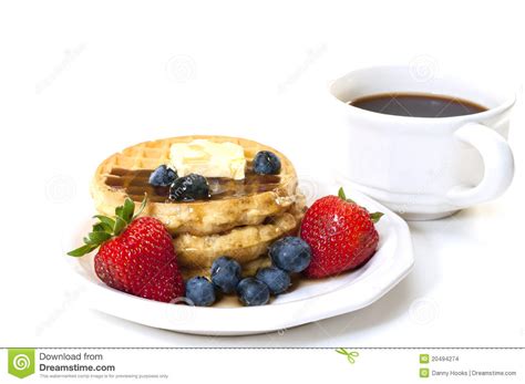 Waffles And Fruit Breakfast With Coffee Stock Images