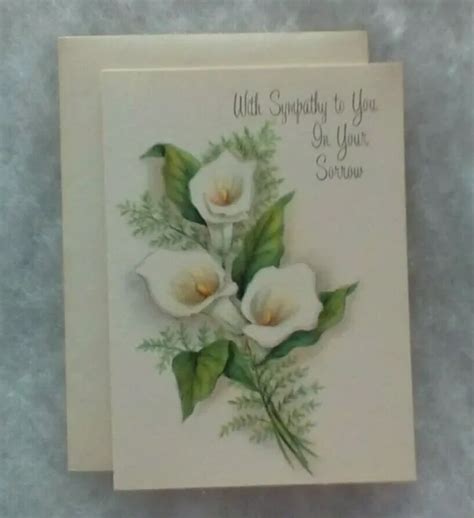 VINTAGE SYMPATHY CARD White Canna Lily Flower Bouquet W Envelope