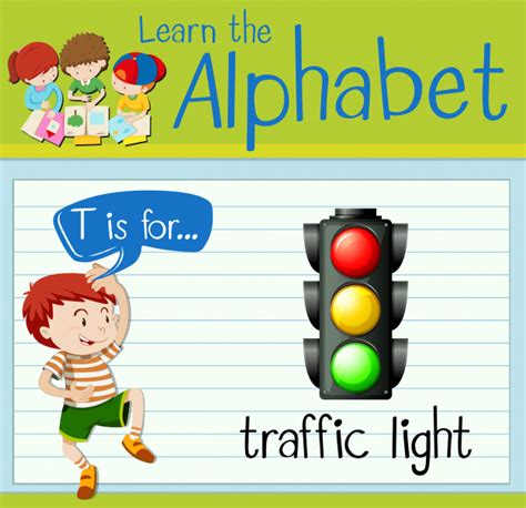 Premium Vector Flashcard Alphabet T Is For Traffic Light