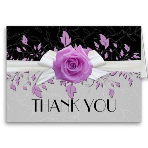 Purple Rose And Thank You Ribbon Lavender Rose Floral Damask Thank You