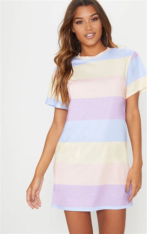 Pastel Lilac Stripe Print T Shirt Dress Prettylittlething