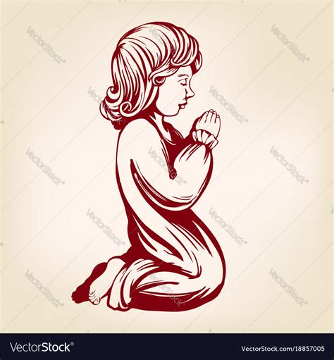 Girl Child Praying On His Knees Religious Symbol Vector Image