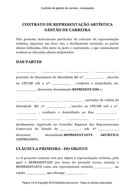 Modelo Contrato De Gestão De Carreira Empresário