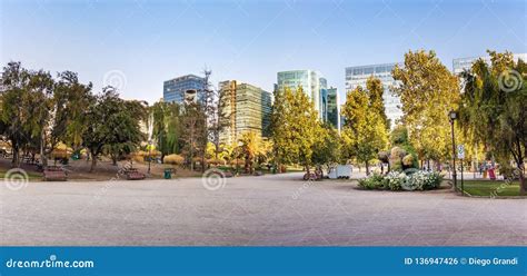 Panoramic View Of Araucano Park And Las Condes Modern Buildings