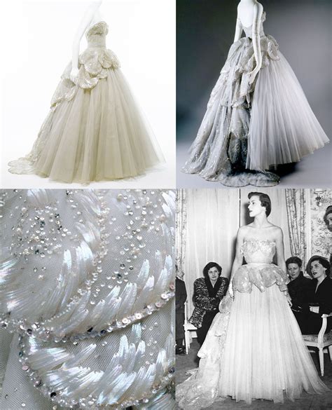 Christian Dior 1950s Venus Petal Sequin Dress Gray Silk Net