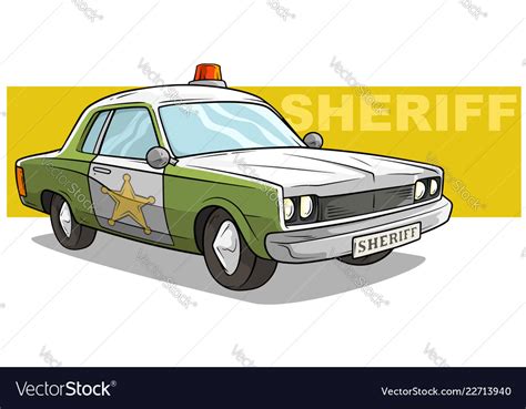 Cartoon Green Sheriff Car With Golden Badge Vector Image