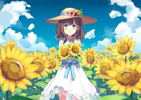 Wallpaper Strawhat Sunflowers Land Summer Field Light Dress Anime