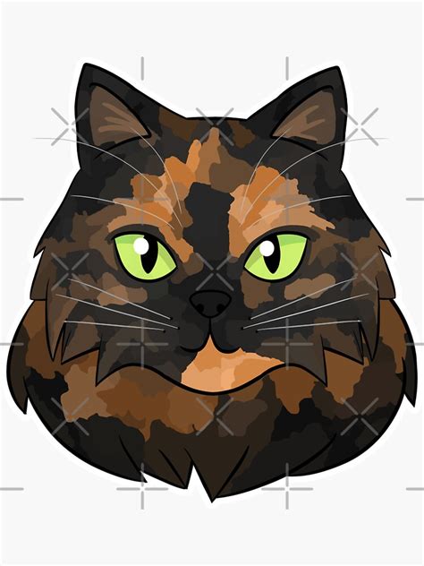 Cute Fluffy Tortoiseshell Calico Cat With Green Eyes Sticker For