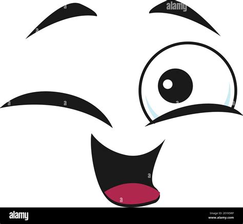 Cartoon Smiling Face Funny Vector Emoji With Wink Eye And Smile Mouth