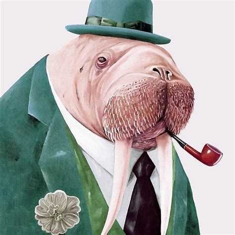 Walrus Green Art By Animalcrew Features A Walrus Wearing A Green Hat