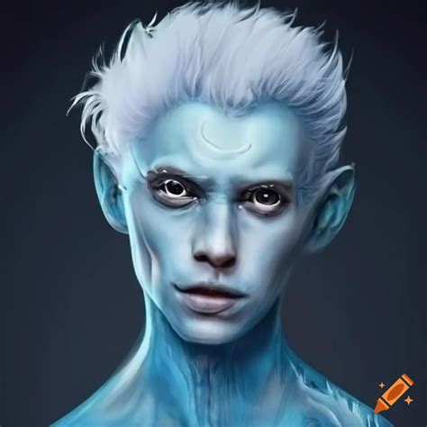Artwork Of A Blue Skinned Alien With White Hair On Craiyon