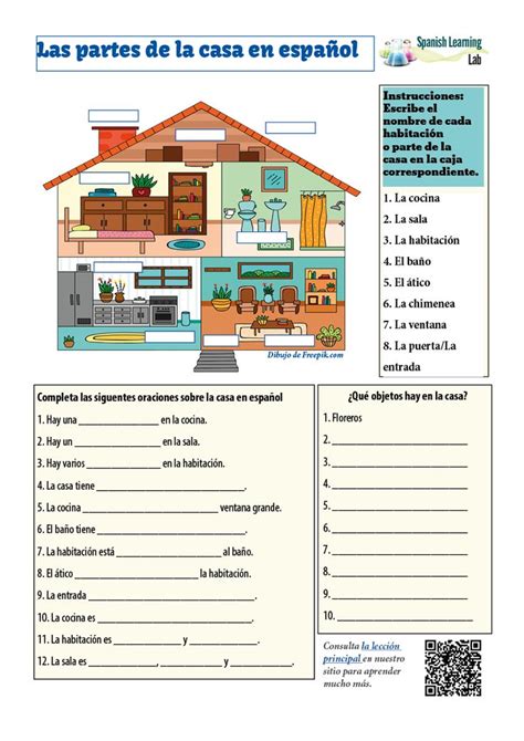 Rooms And Parts Of The House In Spanish Pdf Worksheet Spanishlearninglab Recursos De