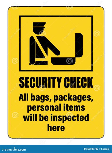 Security Check All Bags Packages And Personal Items Will Be Inspected Here Stock Vector